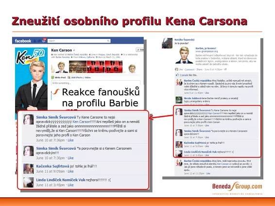 Zneužití osobního profilu Kena Carsona Reakce fanoušků na profilu Barbie 