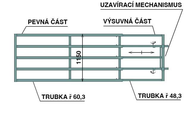 Dělící brána z pěti trubek – nastavitelná délka 2-3m - ZS Farm