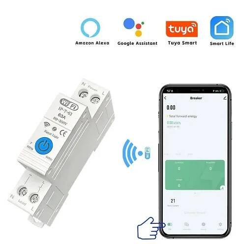 Wifi relé stykač na DIN lištu TUYA - 63A | Aukro