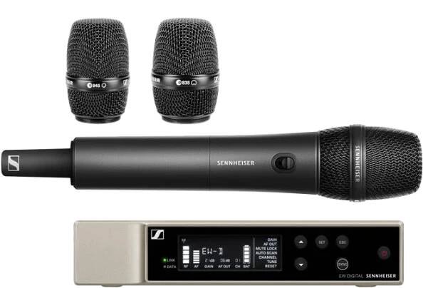 Druhý bezdrátový mikrofon Sennheiser EW-D s hlavami MMD 945 a MMD 835