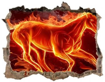 Wallmuralia Díra 3D fototapeta na stěnu Kůň v plamenech