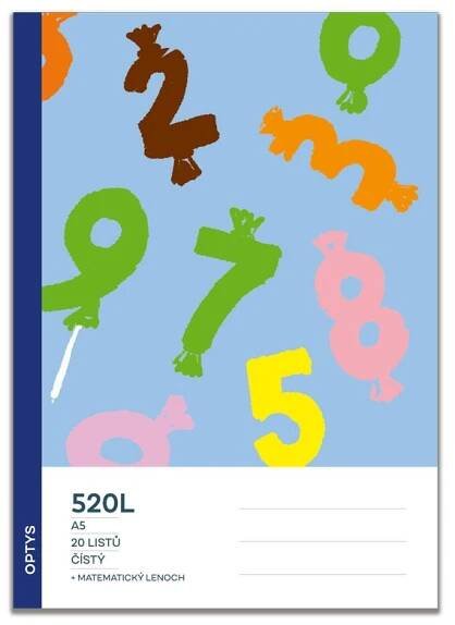 Školní sešit 520L, čistý, s integrovaným matematickým lenochem, čísla