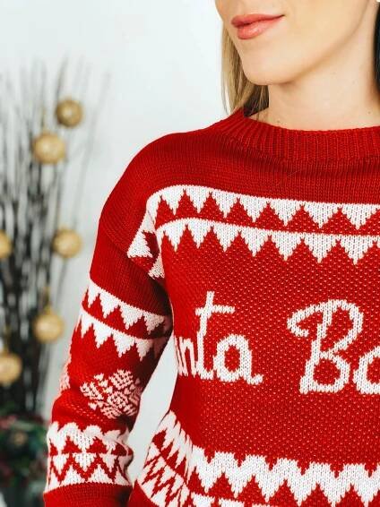 Dámský červený vánoční svetr Santa Baby - Webmoda.cz