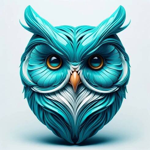 DALL·E 2024-01-14 20.07.21 - A photorealistic image of an owl in turquoise, inspired by the style elements reminiscent of Jeff Koons. The owl should have an expression and attitud