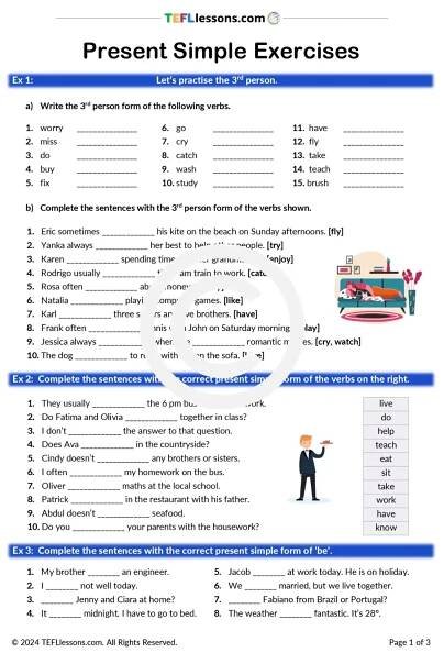 Present Simple Exercises - ESL Materials