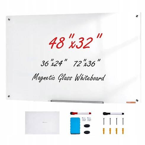 Skleněná magnetická tabule, bílá, nástěnná, 120 x 80 cm