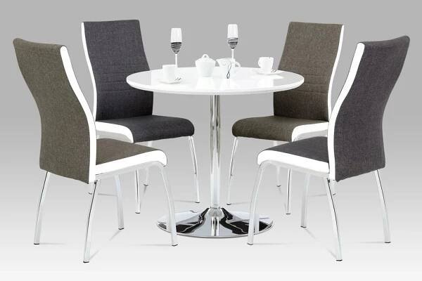Moderní jídelní stůl Autronic Jídelní stůl pr. 90 cm, vys. lesk bílý / chrom (AT-1901 WT) (3xKarton) | Teshop.cz