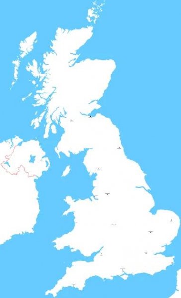 Mapa Velké Británie se známkovými místy