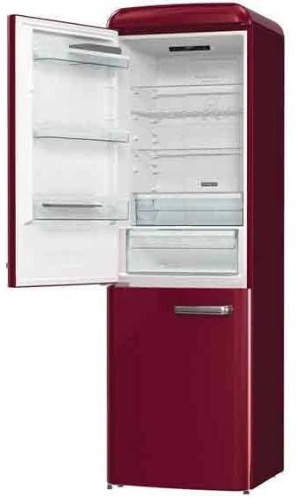 Otevřená kombinovaná chladnička Gorenje ONRK619DR-L v retro designu a červeném provedení_02