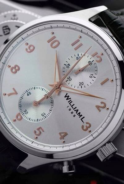 Elegantní náramkové hodinky William L. Chrono SEIKO Přírodní kůže Stříbrná Kód výrobce Chrono