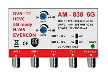 Evercon AM-838 5G anténní zesilovač pro 3TV, 2x UHF vstup