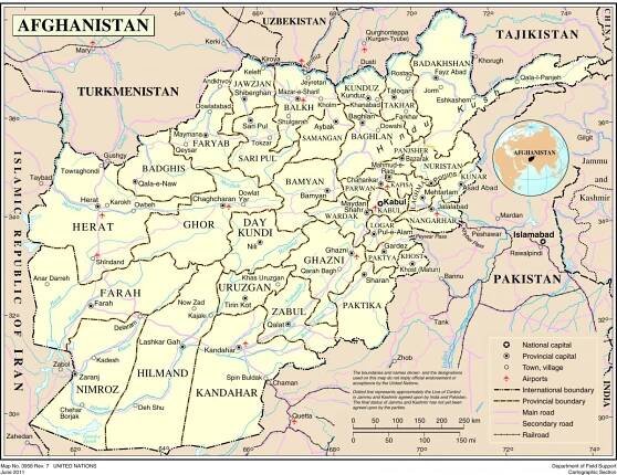Map, Afghanistan, 34, provinces, United, Nations