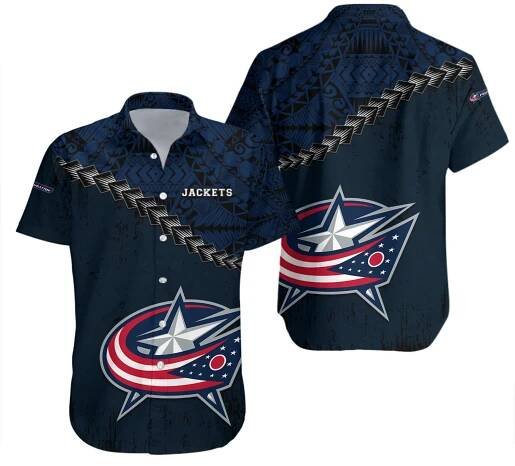 Columbus Blue Jackets Tribal Waves Hawaiian Shirt