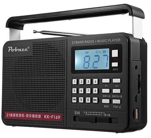 LCD rádio Ruční FM/MW/SW celopásmové mezinárodní přenosné s svítilnou MP3 přehrávač Micro TF USB