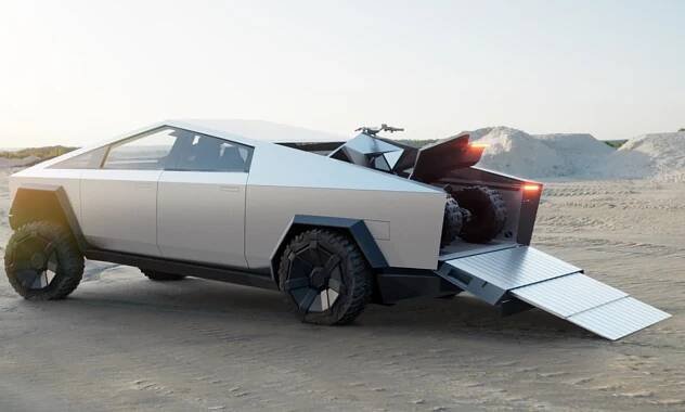 La pick-up de Tesla transportando un cuad