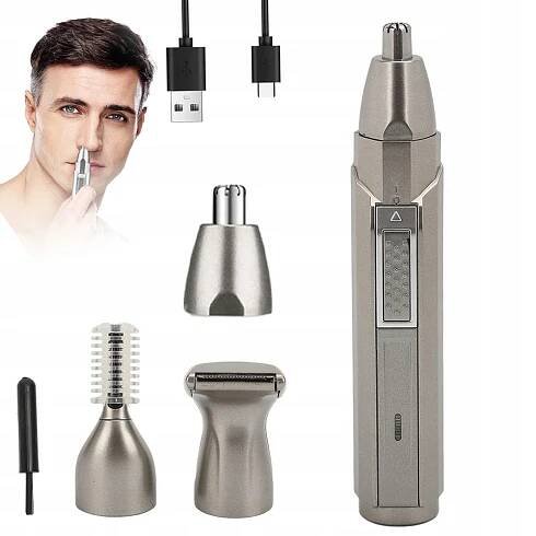 Zastřihovač 3v1 pro obličejové vlasy USB s koncovkami pro boční obočí