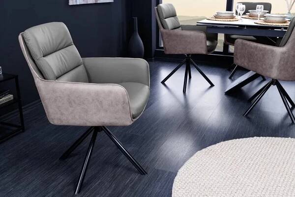 Moderní industriální otočná kožená židle Coiro s kovovými nožičkami šedá taupe barva 90 cm