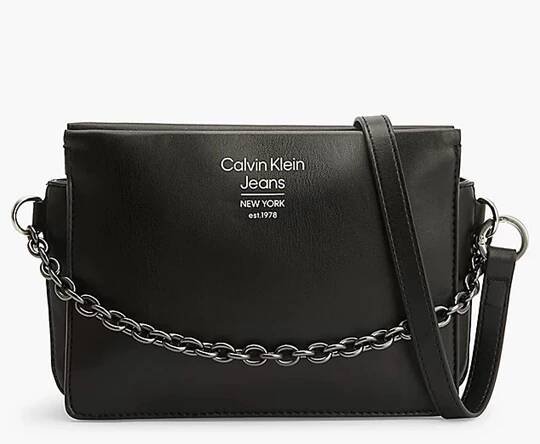 Calvin Klein Lily Key Item Pebble Leather Large Crossbody Black - Aboutbag