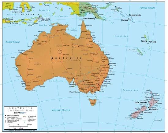 Austrálie plná mapa - Plná mapa Austrálie (Austrálie a Nový Zéland ...