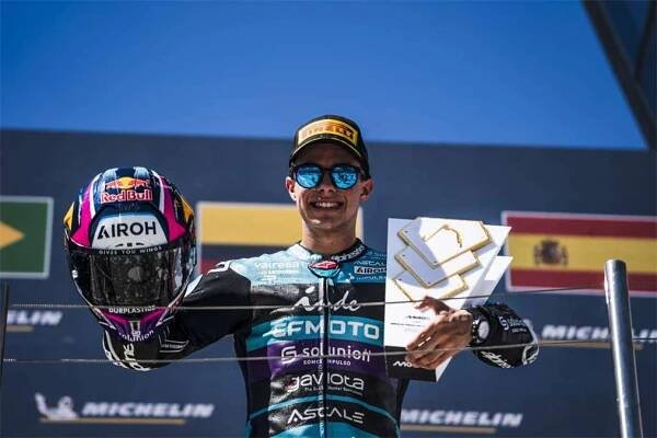 GP Maďarska 2025 - Moto2: David Alonso se raduje ze své první výhry v prostřední třídě Foto: Aspar Team