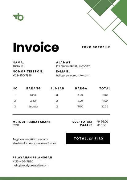 Hijau Minimalis Tagihan Invoice