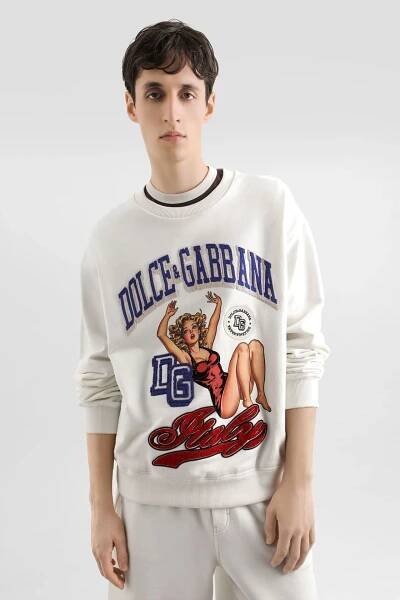 DOLCE & GABBANA Regular Fit Graphic Print & Embroidery Cotton French Terry Sweatshirt