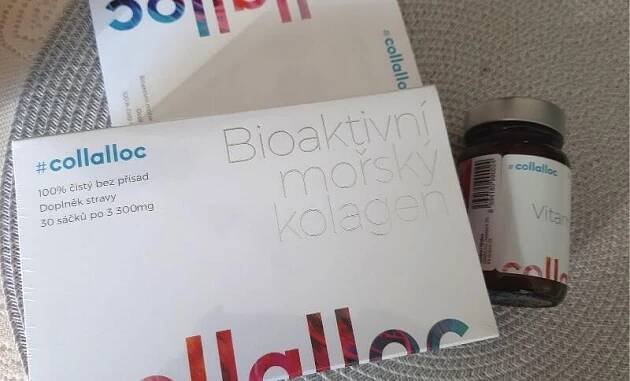 Kompletní balení prášků collalloc spolu s vitamínem C