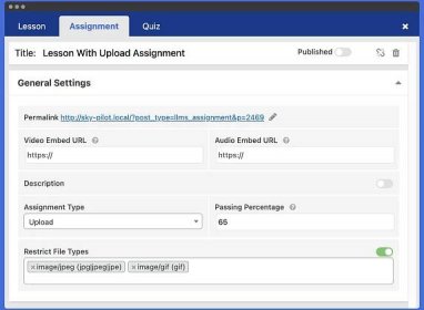 Edit assignments in the LifterLMS Course Builder to add Upload Type Assignment