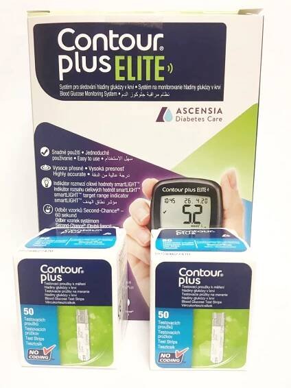 BALÍČEK! Contour plus ELITE - Glukometr + 2 balení proužků