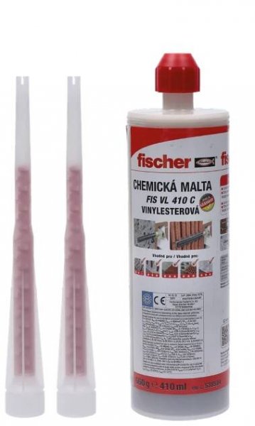 Chemická injektážní malta FIS VL 410 C - výrobce Fischer - je hybridní vinylesterová pryskyřice bez styrenu s příměsí cementu