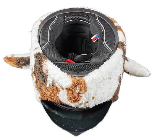 ČEPICE, NÁVLEK NA MOTOCYKLOVÁ PŘILBA COVER KRÁVA, HNĚDÝ OBAL - Allegro