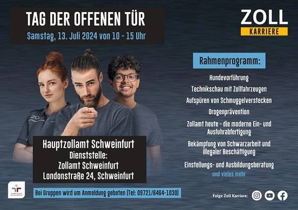 HZA-SW: Tag der offenen Tür des Hauptzollamts Schweinfurt am 13. Juli 2024 - Zoll gibt Einblick in seine Aufgabenvielfalt