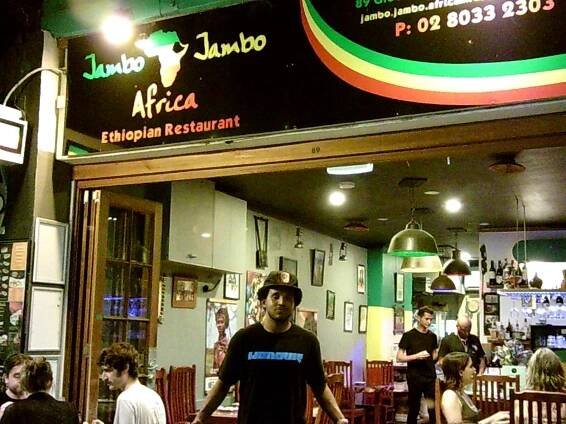 Yibby out the front of Glebe's Jambo Jambo Africa