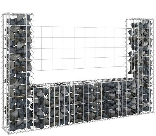 OMAXI Gabionový koš ve tvaru U se 2 sloupky železo 140 x 20 x 100 cm 763988