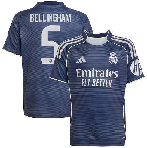 Jude Bellingham Real Madrid adidas Youth 2025/26 Away Replica Player Jersey - Blue