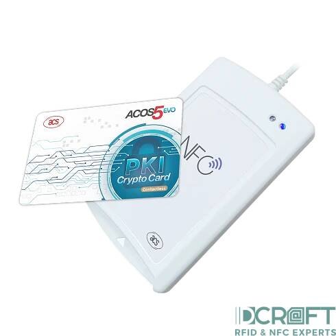 The ACS DualBoost III (ACR1581U) is an advanced dual interface smart card reader that supports both HF | NFC RFID contactless and contact smart cards in accordance with ISO standards.