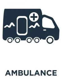 Ambulance ikona. Černé plné vektorové ilustrace. Ambulance symbol na bílém pozadí. Lze použít ve webové a mobilní. — Ilustrace