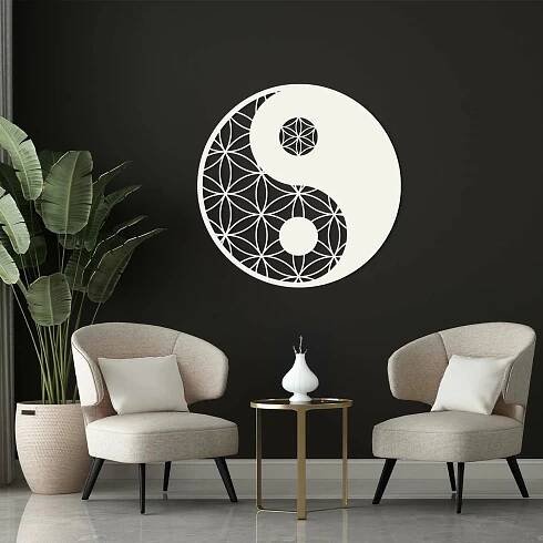 Dřevěná mandala květ života - Yin Yang