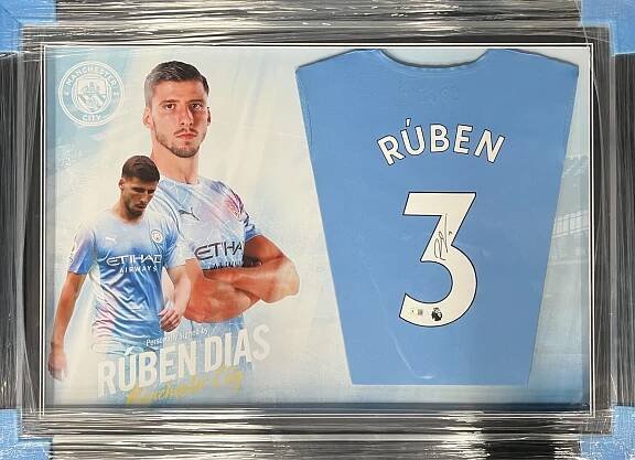 Framed Rúben Dias Signed Manchester City Football Shirt