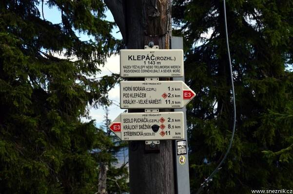 Králický Sněžník - Rozcestník "Klepáč (rozhledna)" 1143 m n.m.