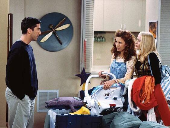 David Schwimmer as Ross Geller, Jessica Hecht as Susan Bunch-Willick, Jane Sibbett as Carol Willick-Bunch 