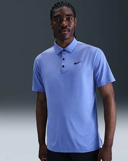 Pánská žíhaná golfová polokošile Nike Tour Dri-FIT - Comet Blue/Černá