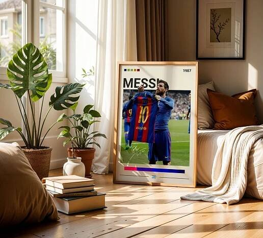 Plakát Messi Tričko FC Barcelona A3 Obraz Rámeček Dřevěný 30x42 cm Kód výrobce Plakat Messi Koszulka