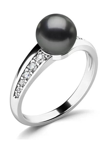 Prsten s černou perlou a brilianty 140012-B-FW-Black velikost 48