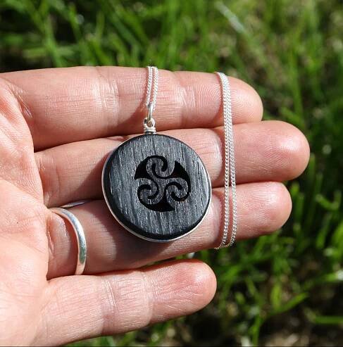 Irish bog oak Triskelion necklace