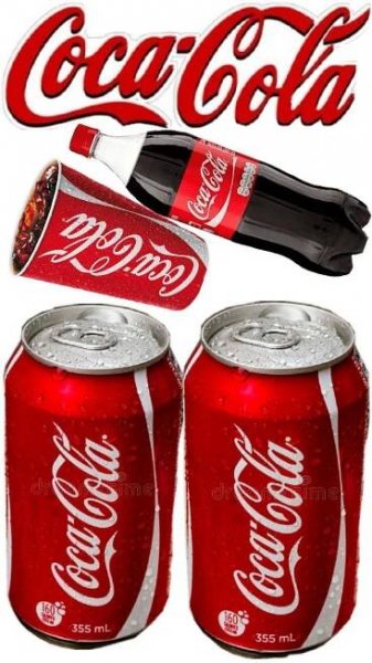 two cans of coca - cola and a bottle of soda are shown in this image