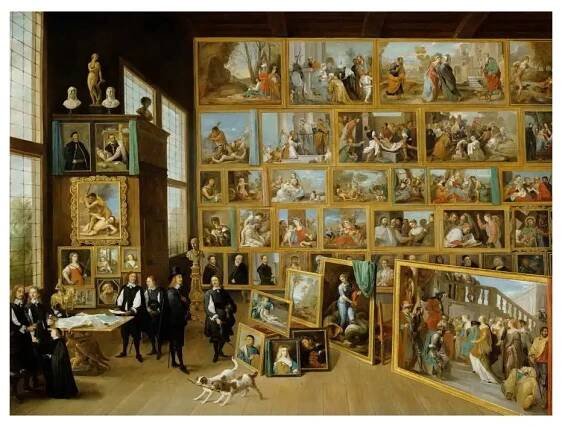 Teniers, David (ml.): Arcivévoda Leopold Vilém ve své galerii v Bruselu
