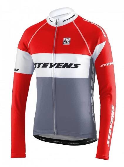 cyklistický dres STEVENS DRES EQUIPE ŠEDO/ČERVENO/BÍLÁ dlouhý rukáv XL