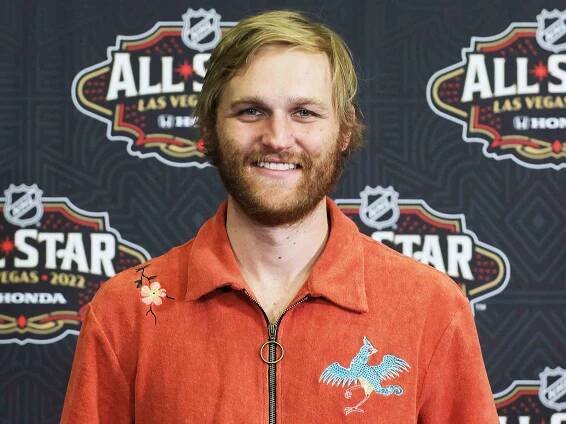 Wyatt Russell attends NHL All-Star media day at T-Mobile Arena on February 04, 2022 in Las Vegas, Nevada.