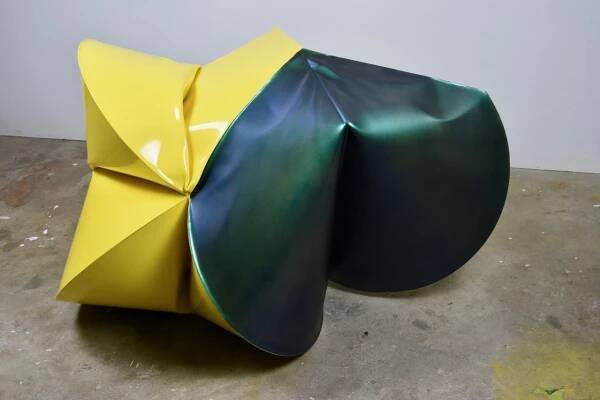 Jeremy Thomas, Schafer Yellow, 2021, Cold rolled steel, powder coat and urethane, 71.1  x 86.4 x 109.2 cm, JT 045